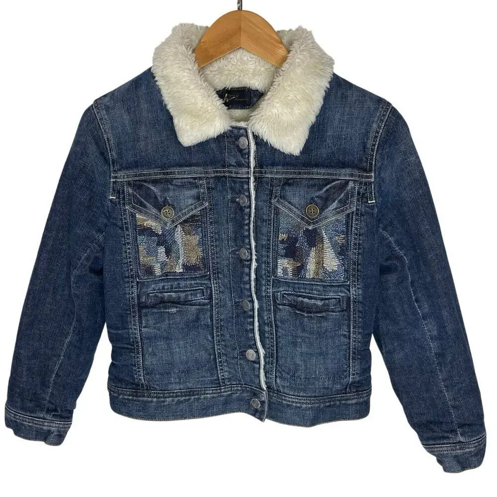 CITIZENS OF HUMANITY Women’s Fleece Lined Embroidered Denim Jacket - Picture 2 of 7